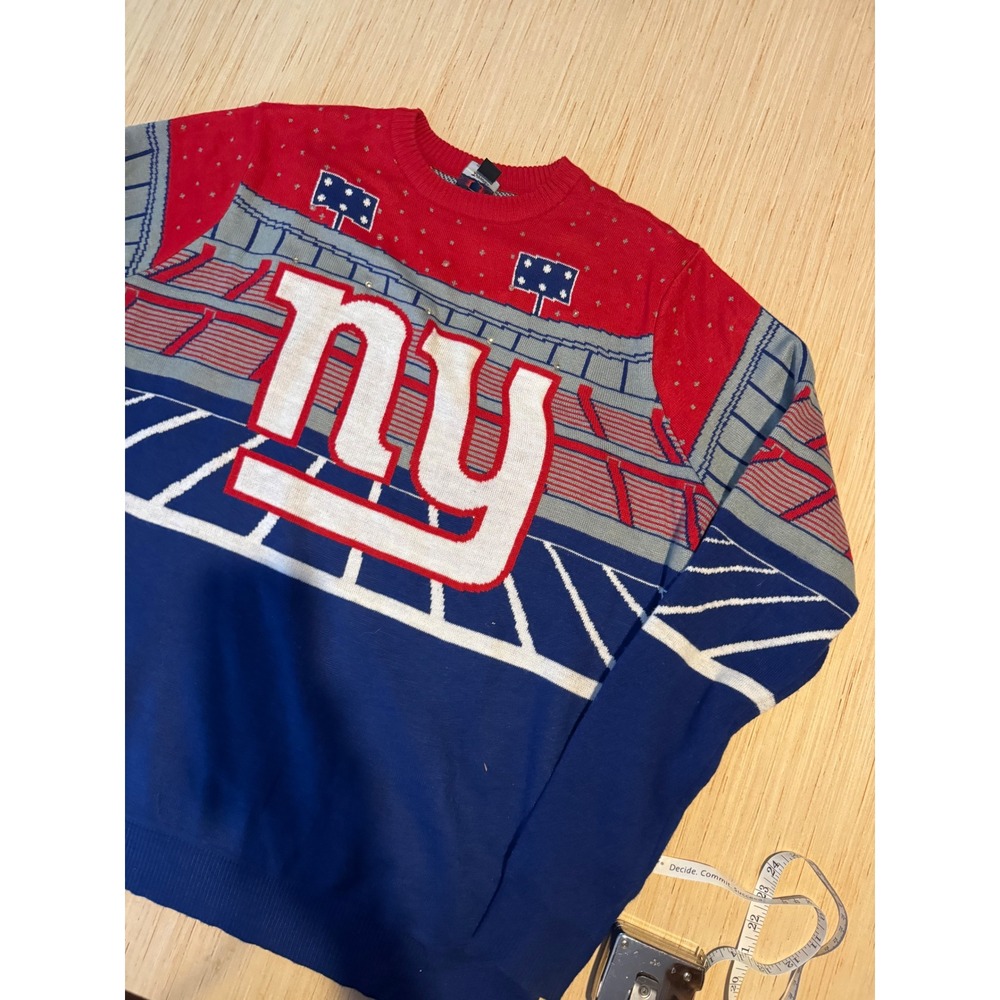 NFL Team Apparel New York Giants Ugly Christmas Sweater Mens XL Blue Red Stadium
